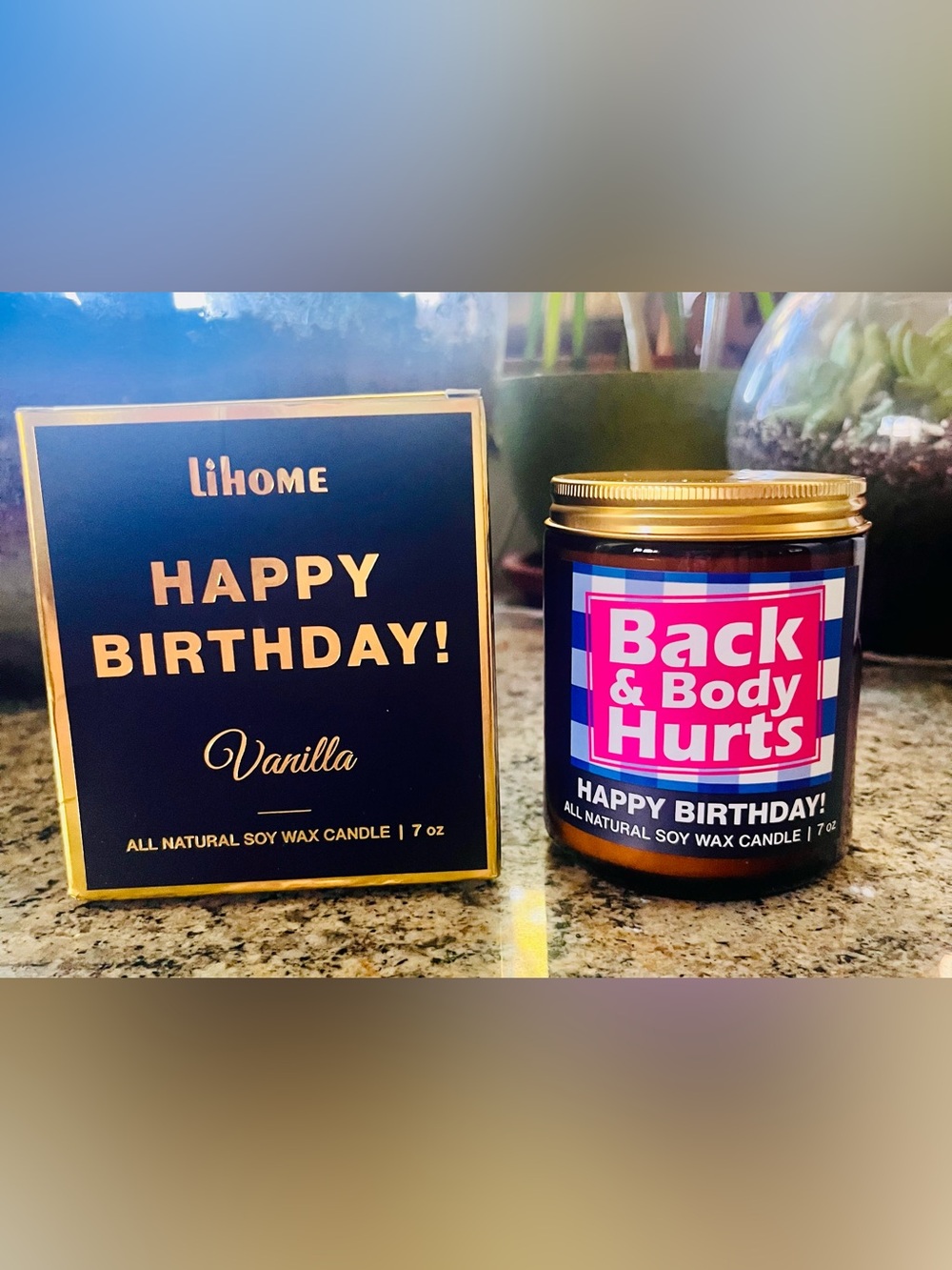 LiHome Happy Birthday! Humorous Vanilla Soy Candle - Pink & Blue Label